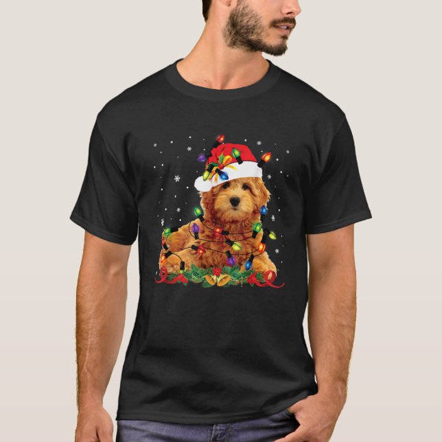 Camiseta Goldendoodle Christmas Reindeer Lights Funny Dog X (Anverso)