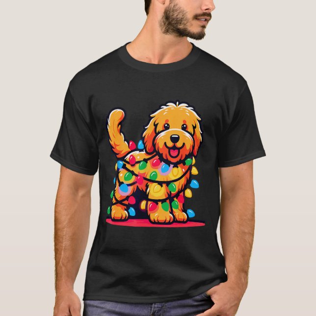Camiseta Goldendoodle Christmas Tree Xmas Lights Golden Doo (Anverso)