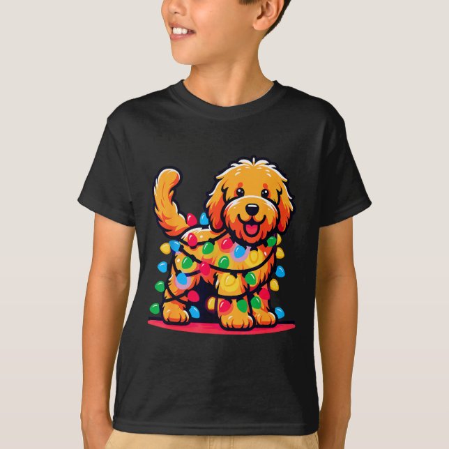 Camiseta Goldendoodle Christmas Tree Xmas Lights Golden Doo (Anverso)