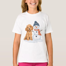 Goldendoodle de invierno perro muñeco de nieve lin
