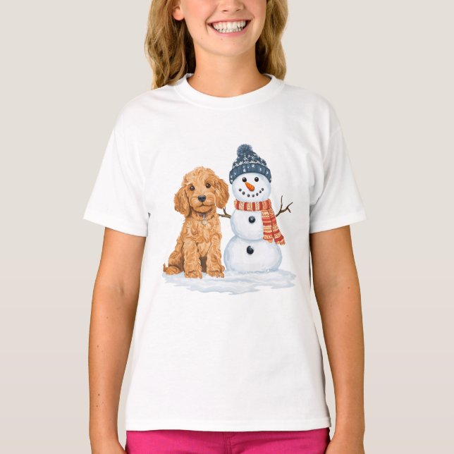 Camiseta Goldendoodle de invierno perro muñeco de nieve lin (Anverso)