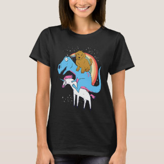 Camiseta Goldendoodle Dinosaur Riding Unicorn Kids Men Rain