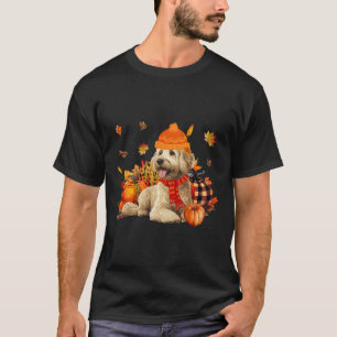Camiseta Goldendoodle Dog Fall Scarf Leopardo Pumpkins Autu