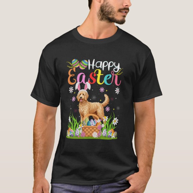 Camiseta Goldendoodle Dog Happy Easter Egt Hunt Bunny Ear E (Anverso)