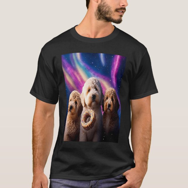 Camiseta Goldendoodle en el espacio con donuts adorable Doo (Anverso)