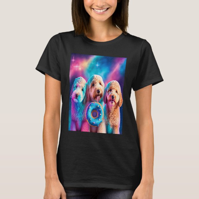 Camiseta Goldendoodle En El Espacio Con Donuts Cute Doodle  (Anverso)