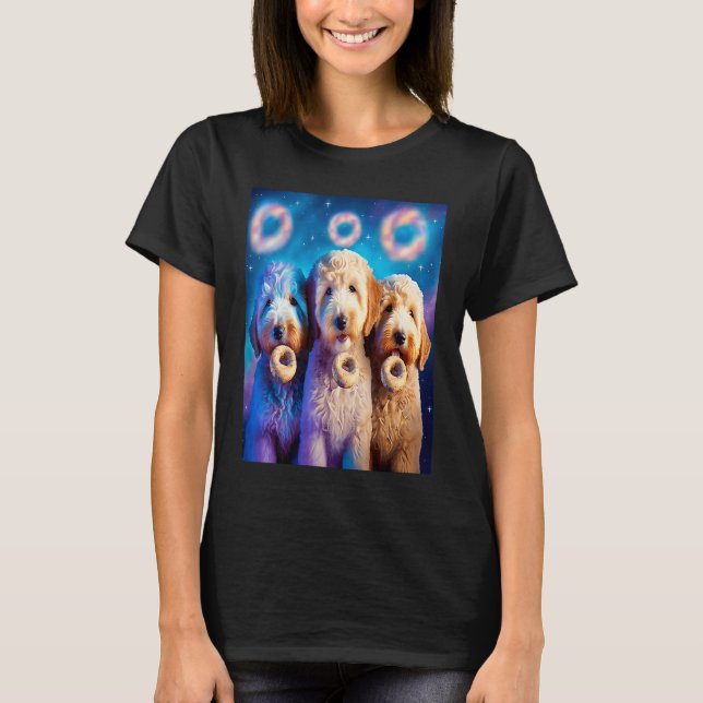 Camiseta Goldendoodle En El Espacio Con Donuts Cute Doodle  (Anverso)