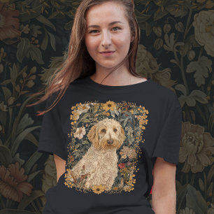 Camiseta Goldendoodle en un jardín vintage William Morris