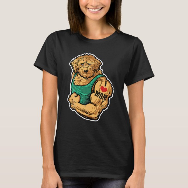 Camiseta Goldendoodle I Love Mom Tattoo Dog Workout Fitness (Anverso)