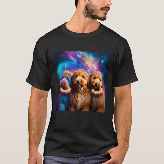 Camiseta Goldendoodle In Space With Donuts Cute Doodle Boys (Anverso)