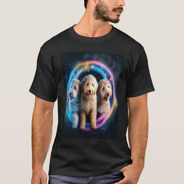 Camiseta Goldendoodle In Space With Donuts Cute Doodle Boys (Anverso)