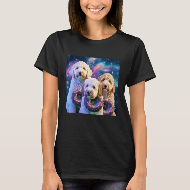 Camiseta Goldendoodle In Space With Donuts Cute Doodle Boys (Anverso)