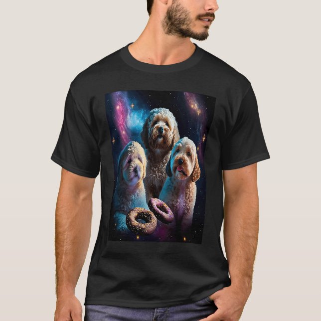 Camiseta Goldendoodle In Space With Donuts Cute Doodle Boys (Anverso)