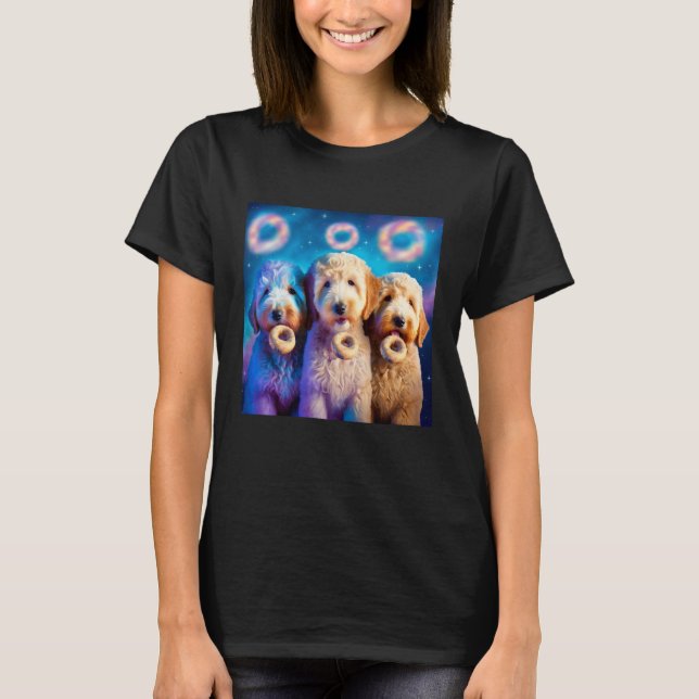 Camiseta Goldendoodle In Space With Donuts Cute Doodle Boys (Anverso)