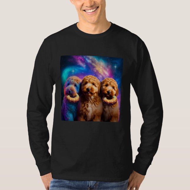 Camiseta Goldendoodle In Space With Donuts Cute Doodle Boys (Anverso)