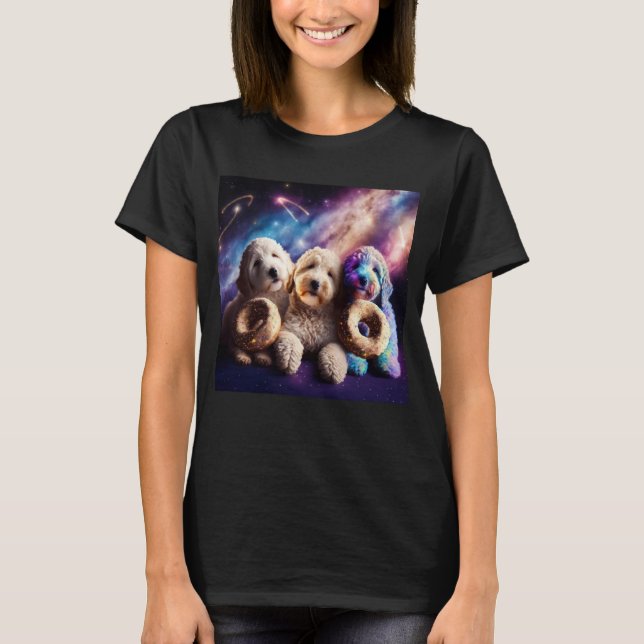 Camiseta Goldendoodle In Space With Donuts Cute Doodle Boys (Anverso)