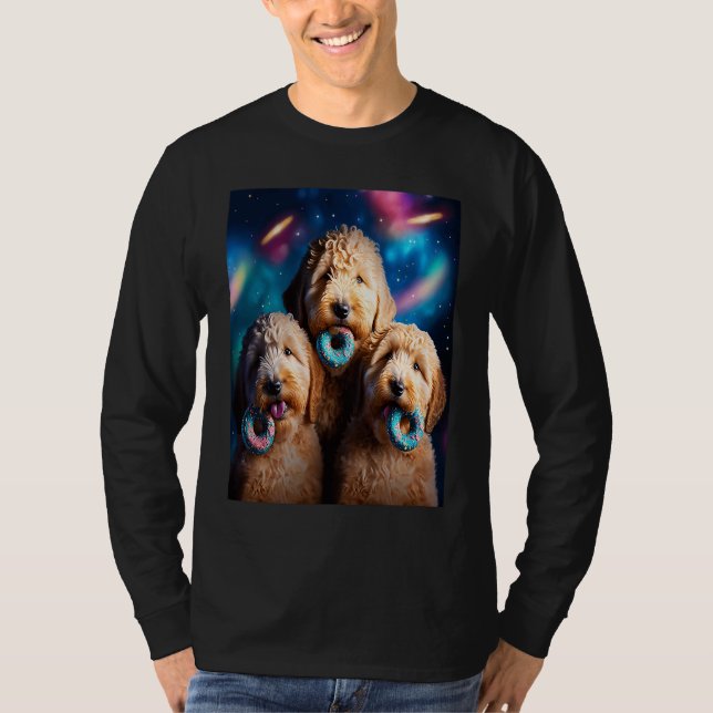 Camiseta Goldendoodle In Space With Donuts Cute Doodle Boys (Anverso)