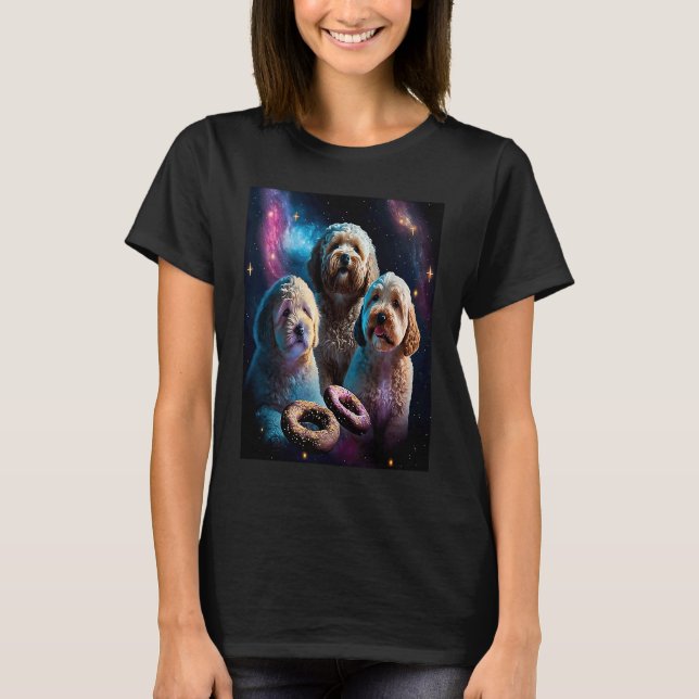 Camiseta Goldendoodle In Space With Donuts Cute Doodle Boys (Anverso)