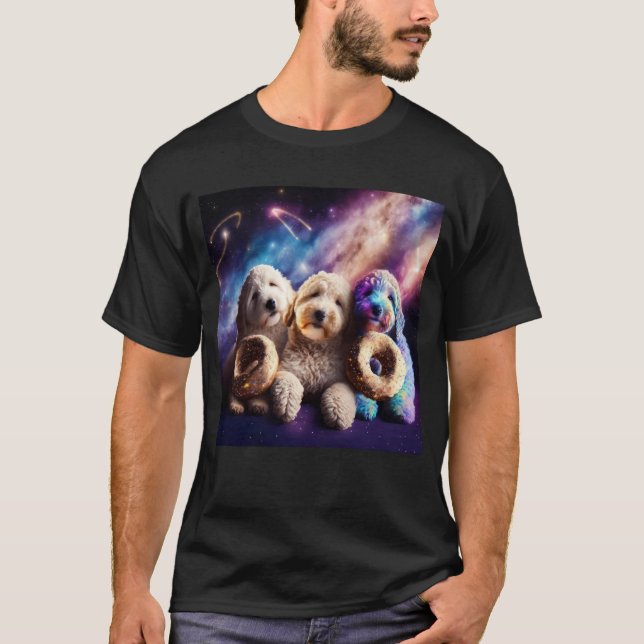 Camiseta Goldendoodle In Space With Donuts Cute Doodle Boys (Anverso)