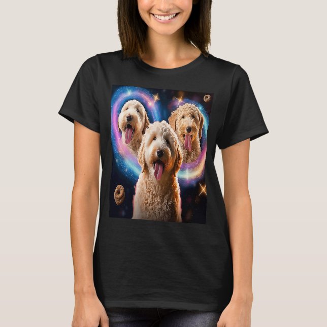 Camiseta Goldendoodle In Space With Donuts Cute Doodle Boys (Anverso)