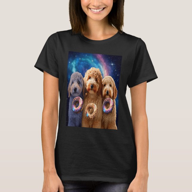 Camiseta Goldendoodle In Space With Donuts Cute Doodle Boys (Anverso)