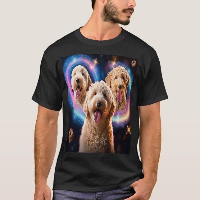 Camiseta Goldendoodle In Space With Donuts Cute Doodle Boys (Anverso)