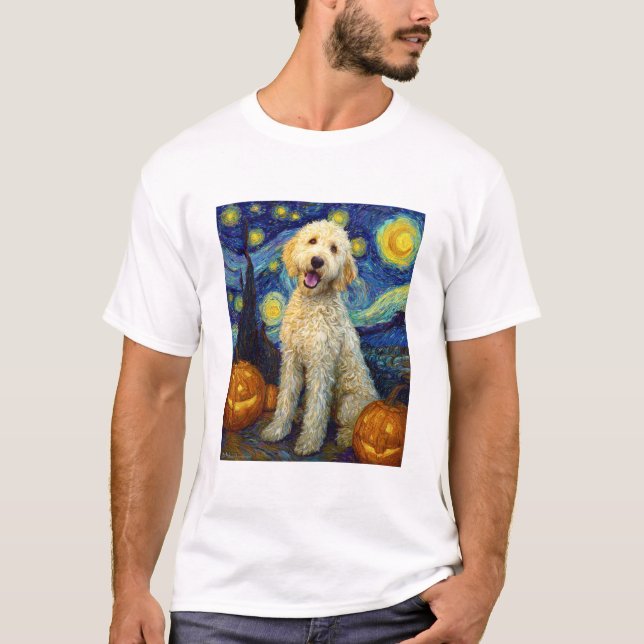 Camiseta Goldendoodle Perro Lindo Halloween Jack O Lantern  (Anverso)