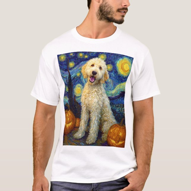Camiseta Goldendoodle Perro Lindo Halloween Jack O Linterna (Anverso)