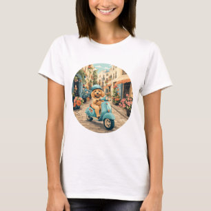 Camiseta Goldendoodle Perro Montando Scooter Calles Europea