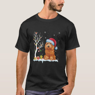 Camiseta Goldendoodle Perro Santa Hat Festividad Árbol Luz 