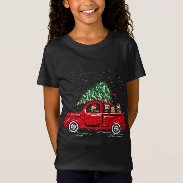Camiseta Goldendoodle Riding Red Truck Santa Navidades Paja (Anverso)