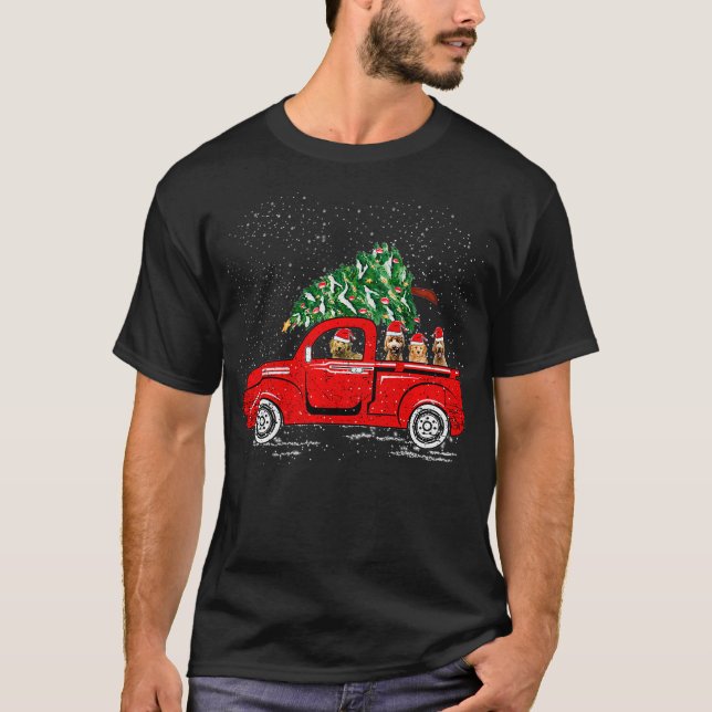 Camiseta Goldendoodle Riding Red Truck Santa Navidades Paja (Anverso)