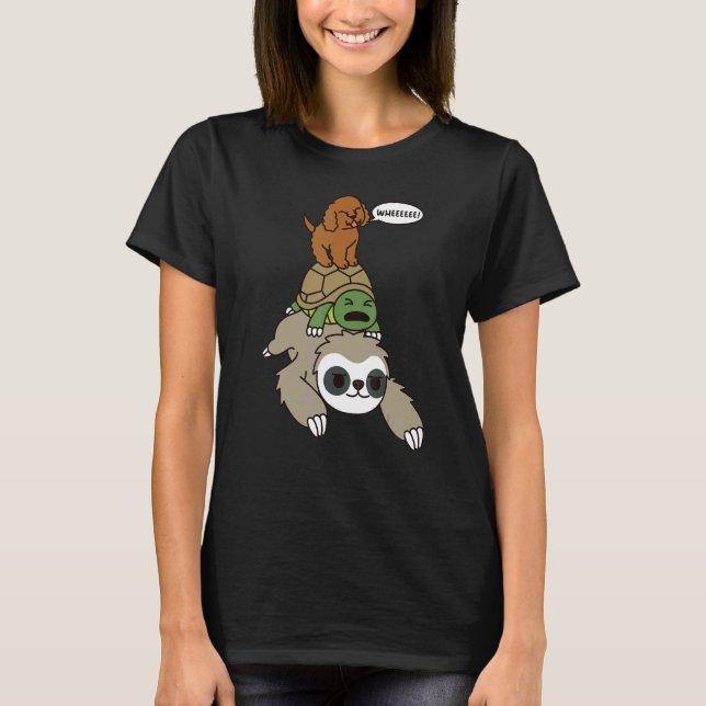Camiseta Goldendoodle Riding Sloth Tortoise Dog (Anverso)