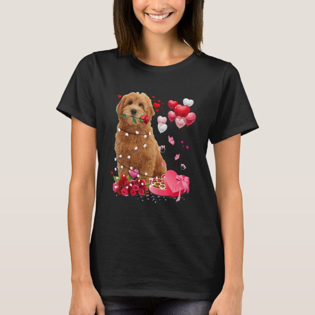Camiseta Goldendoodle Rose Heart Happy Valentine Day Dog Mo (Anverso)