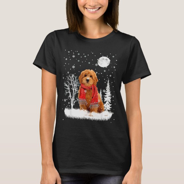 Camiseta Goldendoodle Under Moonlight Snow Christmas Pajama (Anverso)
