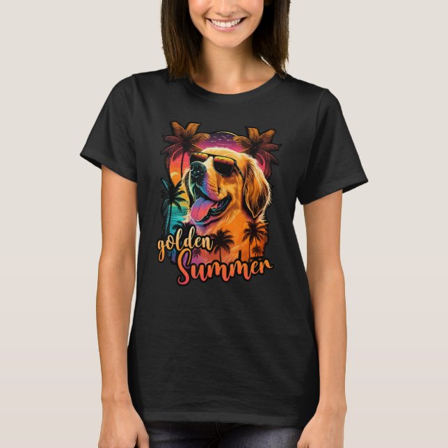 Camiseta Goldenretriever Sunset with Palmtrees golden Summe (Anverso)