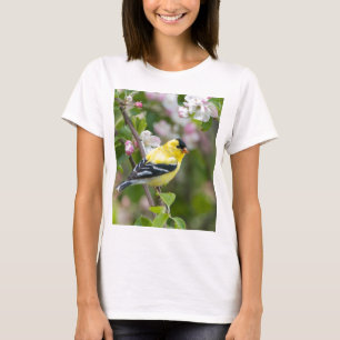 Camiseta Goldfinch americano con los flores de la manzana