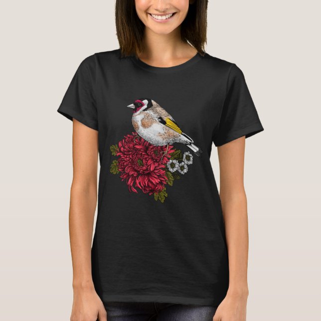 Camiseta Goldfinch sobre el ramo del crisantemo (Anverso)