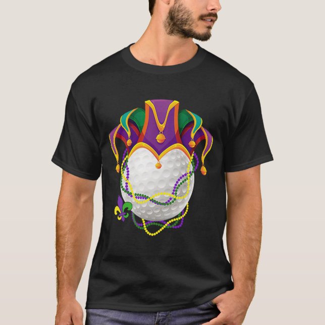 Camiseta Golf Ball Jester Gorra Mardi Gras Parade cuentas M (Anverso)