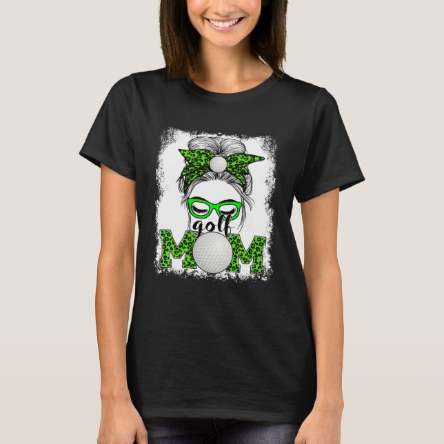 Camiseta Golf Mom Mother's Day Game Day Messy Bun Leopard (Anverso)