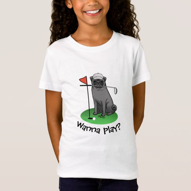 Camiseta Golf Pug Jugando Golf (negro) Cute Dog Funny (Anverso)