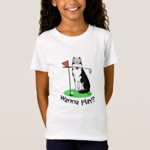 Camiseta Golf Siberian Husky (negro) Perro jugando Cute Gra