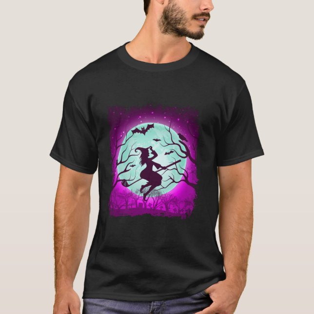 Camiseta Golf Witch Riding Golf Stick Funny Halloween Golf (Anverso)