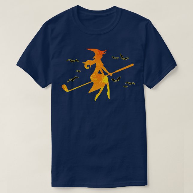 Camiseta Golf Witch Riding Golf Stick Funny Halloween Golf (Diseño del anverso)