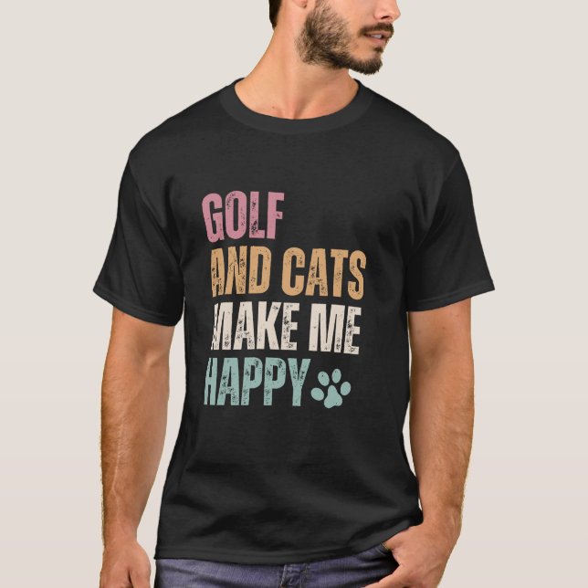 Camiseta Golf Y Gatos Me Hacen Feliz Gracioso (Anverso)