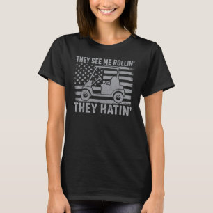 Camiseta Golfer Dad Husband Mens US Flag Me Ven Rollin