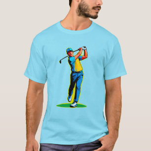 Camiseta Golfista vibrante de Pop-Art balanceándose con un 