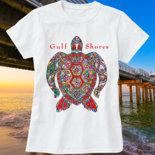 Camiseta Golfo de Alabama colorida tortuga marina