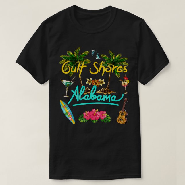 Camiseta Golfo Playa Alabama Palm Palm Sun Set Palm (Diseño del anverso)