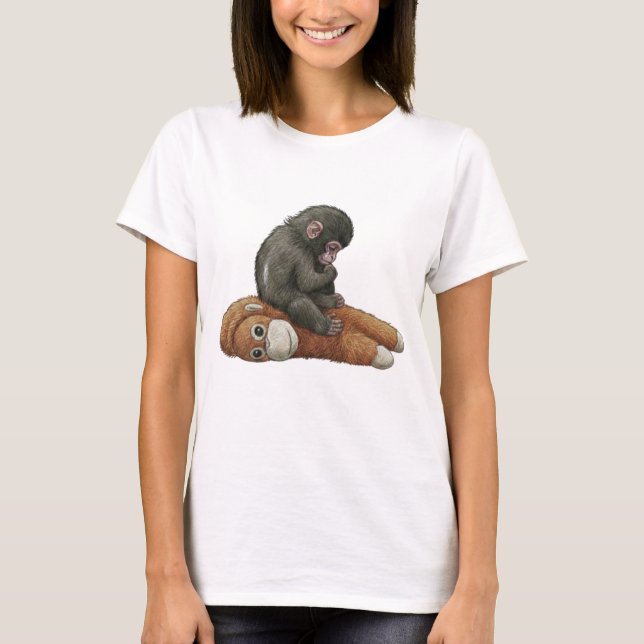 Camiseta Golpe de mono, bebé orangután abraza mono  (Anverso)